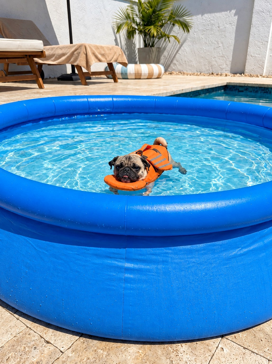 Perro nadando con chaleco PawSplash en una piscina